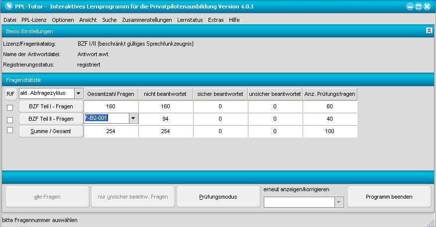 Hauptbildschirm BZF